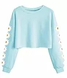 Imily Bela Mädchen Sweatshirts Daisy Printed Langarmshirt Cute Kinder Pullover Crop Tops Casual Kleidung(Blau, 9-10 Jahre)