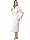 vislivin Fleece Bademantel Damen Lang Bademantel Flauschig Morgenmantel Schalkragen Saunamantel Women Robe Weiß XL