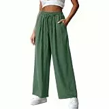 KOG Leinenhose Damen Hose Elegant Sommerhosen Baumwolle Leinen Cargohosen Mode Frau Jogginghosen Einfarbig Hochzeit Outdoorhose Trainingshose Schlaghose Lang Business Hose Grün S