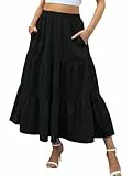 Zeagoo Rock Lang Damen Elegant Maxirock Casual Einfarbig Maxi Skirt Hohe Taille Sommerrock Freizeitrock mit Taschen Schwarz S