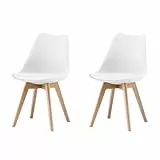 Garvishk Garvis Esszimmerstühle 2er Set mit Massivholz Beinen Sitzpolster aus Kunstleder Gepolsterter Stuhl Küchenstuhl Holz für Schlafzimmer, Wohnzimmer (Weiß)