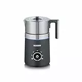 SEVERIN SPUMA 700 Induktions-Milchaufschäumer, elektrischer Milchaufschäumer ohne Anbrennen, spülmaschinengeeigneter Milchschäumer, Edelstahl-gebürstet/schwarz-matt, SM 3586