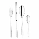 Sambonet 52163-81 Leaf - Monoblock-Edelstahlgeschirrset 18/10, für 6 Personen, 24 Teile: 6 Gabeln, 6 Löffel, 6 Messer, 6 Teelöffel, Spülmaschinenfest, Grau