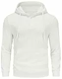 YuKaiChen Herren Pullover Hoodie Langarm Kapuzenpullover Gestrickter Sweatshirt mit Henley Ausschnitt und Knöpfen Größe L Weiß