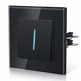 BSEED Lichtschalter aus Glas,Unterputz Schalter mit Krallen, Wechselschalter mit Hintergrundlicht, Einfach Montage, NEU E-Serie,1 Fach 1 Weg,86mm Schwarz
