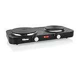 Tristar Tragbare Kochplatte - Doppelbrenner - Für Studentenunterkünfte, Camping, amerikanische Küche - 15,5 und 18,5 cm Durchmesser - Einstellbarer Thermostat - 2 500 W - KP-6152