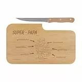 LASERHELD | Brotzeitbrett Holz mit Gravur “Super-Papa” & Messer | 26 x 15 cm | Frühstücksbrettchen Holz Schneidebrett Jausenbrett | Geschenk für Männer Papa Vatertag
