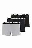 ANTONIO ROSSI (3/6er-Pack) Boxershorts Herren - Unterhosen Männer Multipack mit Elastischem Bund - Baumwollreich, Bequeme Herrenunterwäsche, Schwarz, Grau, Marineblau mit Weißer Schrift (3er-Pack), XL