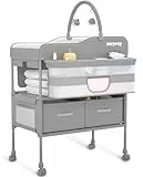 Baby changing table, Versatile Folding Changing Table, Waterproof diaper changing station, Adjustable Height with 2 drawers, baby changing station for Infant and Newborn mobile nursery