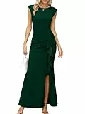 Missufe Bodycon Hochzeit Festlich Rüsche Ballkleid Damen Abendkleider Maxi Flügelärmel Schlitz Meerjungfrau Cocktail Kleid (Dunkelgrün, Mittel)