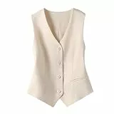 Stafeny Damen Anzugweste, Schmale Passform, V Ausschnitt, Smokingweste, Anzugweste, Elegante Vintage Weste, Sommer Deckmantel (DE/NL/SE/PL, Alphanumerisch, S, Regular, Regular, Beige)