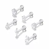 JSDDE 6er Acryl Piercing Set Cartilage Helix Tragus Stud Ohrringe 1.2mm/16ga Retainer Piercing tern Mond Blume Herz Ohrpiercing Schmuck für Damen Frauen, 7mm Stablänge