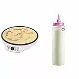Bestron Crêpes Maker, inkl. Teigportionierer für 700ml mit Skala, Ideal zum Befüllen des Crêpes-Geräts, Farbe Gerät: Rosa, Teigflasche: Weiß