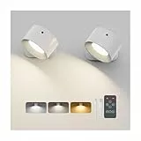 Feallive Wandleuchte Innen, Wandlampe mit Fernbedienung Dimmbar mit Akku mit USB-Ladeanschluss, Led Wandleuchte Touch Control 3 Helligkeitsstufen 3 Farbmodi 360° drehbare für Wohnzimmer Weiß 2 Stück