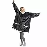 Blumtal Sherpa Hoodie Decke Damen mit Ärmeln und Kapuze - OEKO-TEX zertifizierter Kuschelpullover Damen - Decke zum Anziehen - Decken Hoodie - Kuschelpullover gefüttert - Anthrazit