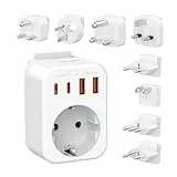 JSVER Reiseadapter Weltweit Set,Internationaler Reisestecker mit USB C(PD 20W), Typ A/C/D/G/I/J/L/M Stecker Steckdosenadapter mit 4 USB für USA/Italien/Schweiz/Europa/UK/Südafrika/Japan/AUS-Weiß