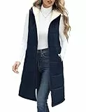 Vancavoo Weste Damen Lang mit Kapuze Herbst Winter Steppweste Ärmellose Jacke Daunenweste Gefüttert Fleeceweste Warme Longweste Kapuzenweste Freizeit Übergangsweste,Dunkelblau,S