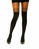 Generisch Damen Strumpfhose in Overknee Look 40/120 DEN mit Streifen Schwarz (DE/NL/SE/PL, Alphanumerisch, L, XL, Regular, Regular, Schwarz)
