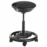 SONGMICS Dynamischer Arbeitshocker, ergonomischer Drehstuhl, mit Rollen, extra breiter Sitz, Neigung um 10 °, höhenverstellbar, Dicke Polsterung, Schwarz OSC06BK