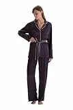 Dagi Women's Purple High Waist Woven Satin Woven Trousers with Leg Strap, Purple,40