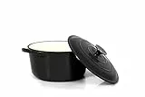 Echtwerk Schmortopf aus Gusseisen mit Emaille-Beschichtung, Gusseisentopf, Bräter mit Deckel, Brotbacktopf rund, Für Backöfen, Grill, BBQ und Induktion geeignet, Schwarz, 3,5 L, Ø 22,5 cm, Groß