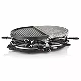 Princess Raclette Grill - Oval, mit Stein- und antihaftbeschichteter Grillplatte, für 8 Personen, 1200 Watt, 162710, Schwarz