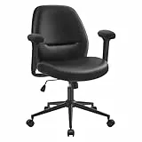 SONGMICS HOME Schreibtischstuhl, Drehstuhl, Bürostuhl mit verstellbaren Armlehnen, höhenverstellbar, modern, Rückenlehne, Armlehnen, breiter Sitz, PU, tintenschwarz OBG035B01