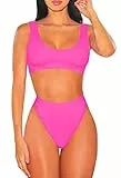 Viottiset Damen Bademode Crop Top Bikini Set Zweiteilige Badeanzug Hohe Taille Strandkleidung Push Up Rose Red X-Large