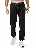 Meilicloth Herren Jogginghose Trainingshose Sporthose Fitness Jogger Sweatpants Herren Casual Freizeithose mit Zipper Taschen Regular Fit Schwarz L