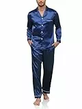 Reliwel Schlafanzug Herren Lang Satin Pyjama Set Zweiteiliger Langarm Ärmel Knopfleiste Hausanzug und Pyjamahose Seidenpyjama Nachtwäsche Männer Hausanzug Sleepwear Loungewear