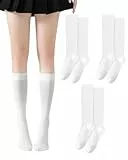 FUGLUS 2 Paar Kniestrümpfe Damen, strümpfe Damen, lange Trachtenkniestrümpfe, Damen Kniestrümpfe Weiße, Lolita Socken, Lange Knie Socken für Laufen Fußball Cheerleading das Oktoberfest (Weiß)