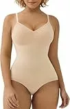 SHAPERX Bodysuit Figurenformend Damen Body Shaper Bauchweg Sculpting Shapewear Ganzkörper Formende Bodys Verstellbarer Schultergurt, UK-SZ5213-Beige-S/M
