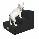 Nepfaivy Hundetreppe für Kleine Hunde 3-Stufig, Hundetreppe Hunderampe für Bett und Sofa aus Hochdichtem Schwamm, Haustiertreppe mit Abnehmbarem, Waschbarem Bezug und Rutschfestem Boden, 45x40x34cm