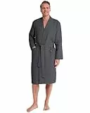 Twinzen Bademantel Herren Waffelpique – 100% Baumwolle – Leicht und Weich Bademantel Baumwolle - Dunkelgrau - L