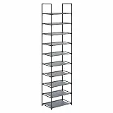 SONGMICS Schuhregal, 10 Ebenen, Schuhablage, Schuhaufbewahrung, schmal, 28 x 45 x 173 cm, Metallgestell, Ablagen aus Vliesstoff, für Flur, Schlafzimmer, grau LSH010G01