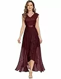 Aupuls Damen Elegant Abendkleider Rüschen Hochzeit Vokuhila Cocktailkleid Maxi Brautjungfernkleid, burgunderfarben, M