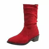 Generisch Damen Stiefel Winter Mid Calf Stiefel Bequeme Temperament Stiefel (Red, 39)