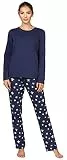 Bellivalini Damen Schlafanzug lang Pyjama Langarm Lange Hose Rundhalsausschnitt Muster Sterne bunt BLV50-167(Marineblau Marineblau Sterne, S)