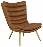 AC Design Furniture Grady Loungestuhl in Braun, Polsterstuhl in Lederoptik und Holzbeinen, Ohrensessel im Modernen Skandinavischen Retro Stil für Wohnzimmer, Schlafzimmer, Büro