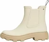 Tommy Hilfiger Damen Gummistiefel Rubber Rainboot mit Blockabsatz, Elfenbein (Newsprint), 38