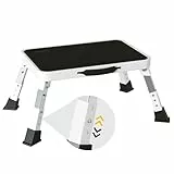 BONTEC Klapptritt, 3-stufig höhenverstellbar, bis 150 kg belastbar, rutschfeste Plattform, faltbar, tragbar, für Küche, Büro, Schlafzimmer, Trittstufe, Falthocker, Klapphocker für Kinder, Weiß