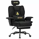 Symino Gaming Stuhl Chefsessel Bürostuhl Ergonomisch, Vintage-PU-Leder Schreibtischstuhl mit Fußstütze Höhenverstellbarer Office Chair Computerstuhl 130kg, Schwarz