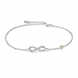 AOBOCO Infinity Fußkettchen Sterling Silber 925 Damen Verstellbare Unendlichkeit Fusskettchen mit Kristallen 27 cm (Simulierter Peridot)