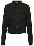 Noisy May Damen Kurze Jeansjacke | Basic Denim Übergangsjacke | Stoned Washed Jacket NMDEBRA, Farben:Schwarz, Größe:S
