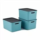 Jive Dekobox 3er- Set Aufbewahrungsbox 16l mit Deckel, Kunststoff (PP recycelt), türkis/anthrazit, 3x16l (37.5 x 27.8 x 29.8 cm)