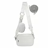 HAWILL Umhängetasche Damen Breiter Gurt Klein Handytasche zum Umhängen Leder Schultertasche mit Münze Geldbörse Linge Crossbody Tasche für iPhone 14/14 Plus/13/12/11/XR (Weiß)