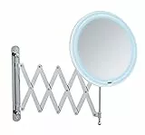 WENKO LED Teleskop-Wandspiegel Barona, Kosmetikspiegel mit LED-Beleuchtung, Schminkspiegel mit ausziehbarem Arm (55 cm), Schwenk- und höhenverstellbar, Touchfunktion, USB oder Batterie, Ø 20 cm