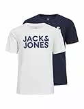 Jack & Jones Junior Jungen Jjecorp Logo Tee Crew Neck 2pk Jnr T Shirt, Navy Blazer/Pack:Navy Blazer Large Print + White Large Print, 164 EU