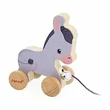 Janod - Esel aus Holz mit Glöckchen - Lernspielzeug zum Ziehen und Schieben - Motorische Fähigkeiten und Vorstellungskraft - 50cm Schnur für kleine Hände - FSC-Zertifiziert - Ab 12 Monate, J03323