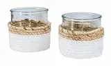 levandeo 2er Set Glas Windlicht H10cm Natur Weiß Teelichthalter Kerzenhalter Tischdeko Kerze Kerzenständer